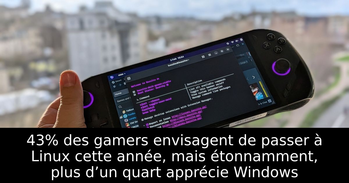 43% des gamers envisagent de passer à Linux cette année, mais étonnamment, plus d’un quart apprécie Windows