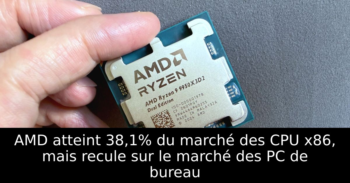 AMD atteint 38,1% du marché des CPU x86, mais recule sur le marché des PC de bureau