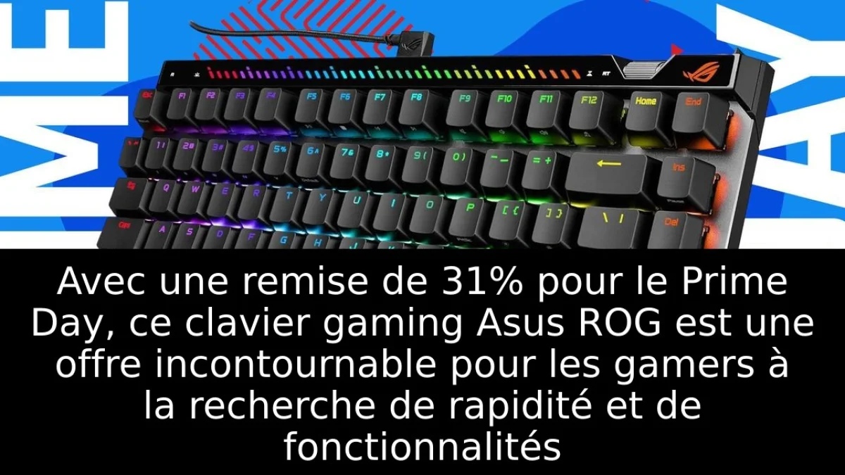 Avec une remise de 31% pour le Prime Day, ce clavier gaming Asus ROG est une offre incontournable pour les gamers à la recherche de rapidité et de fonctionnalités