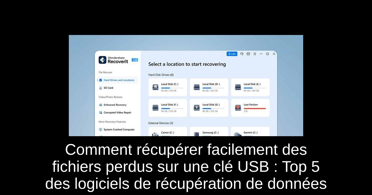 Comment récupérer facilement des fichiers perdus sur une clé USB : Top 5 des logiciels de récupération de données