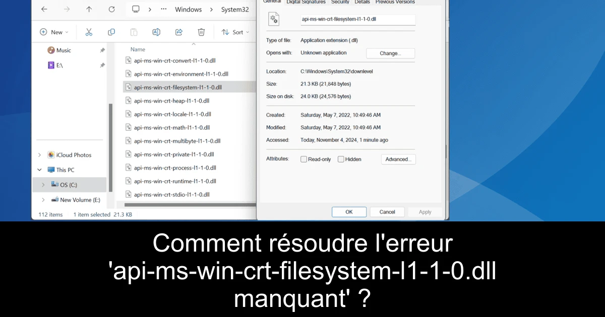 Comment résoudre l'erreur 'api-ms-win-crt-filesystem-l1-1-0.dll manquant' ?