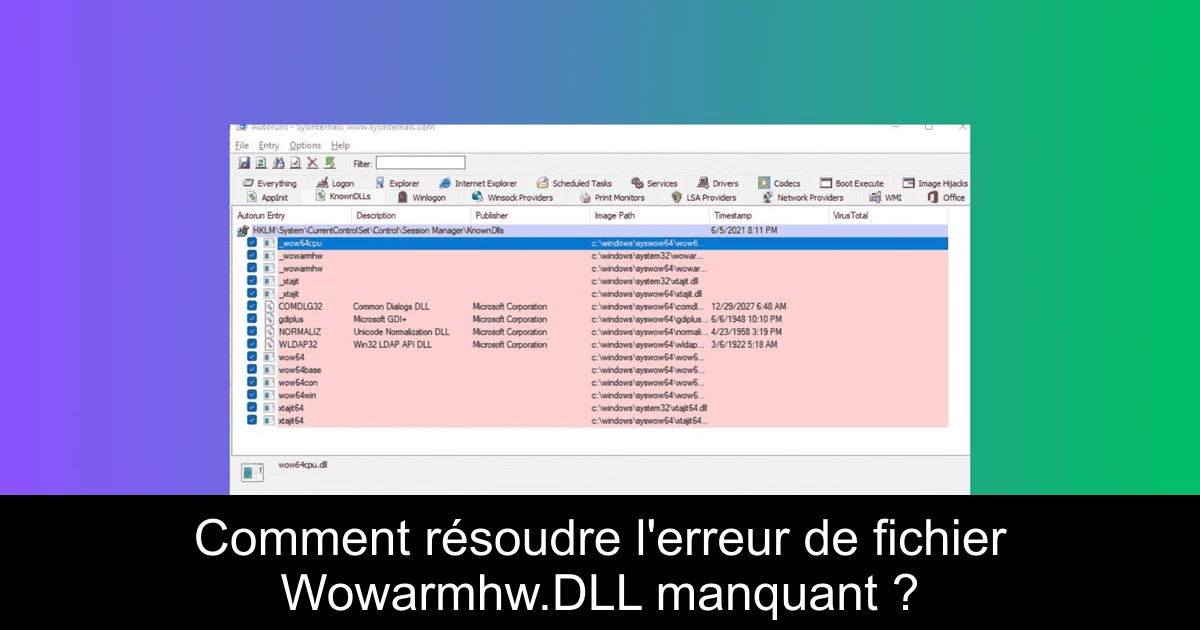 Comment résoudre l'erreur de fichier Wowarmhw.DLL manquant ?