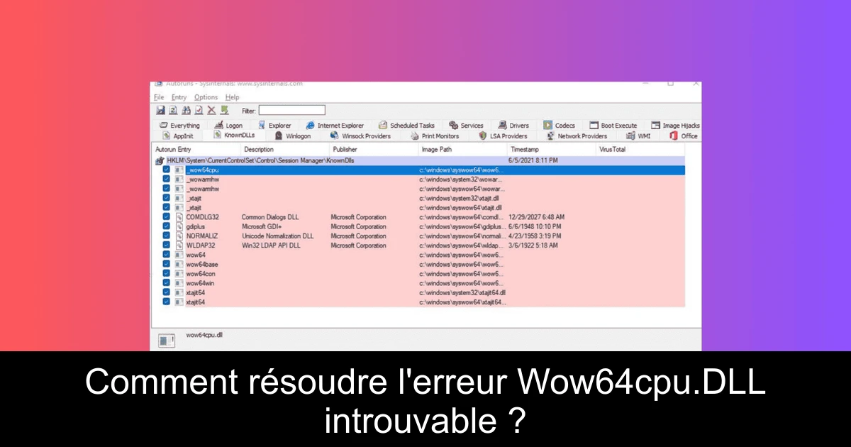 Comment résoudre l'erreur Wow64cpu.DLL introuvable ?