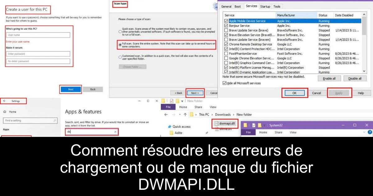 Comment résoudre les erreurs de chargement ou de manque du fichier DWMAPI.DLL