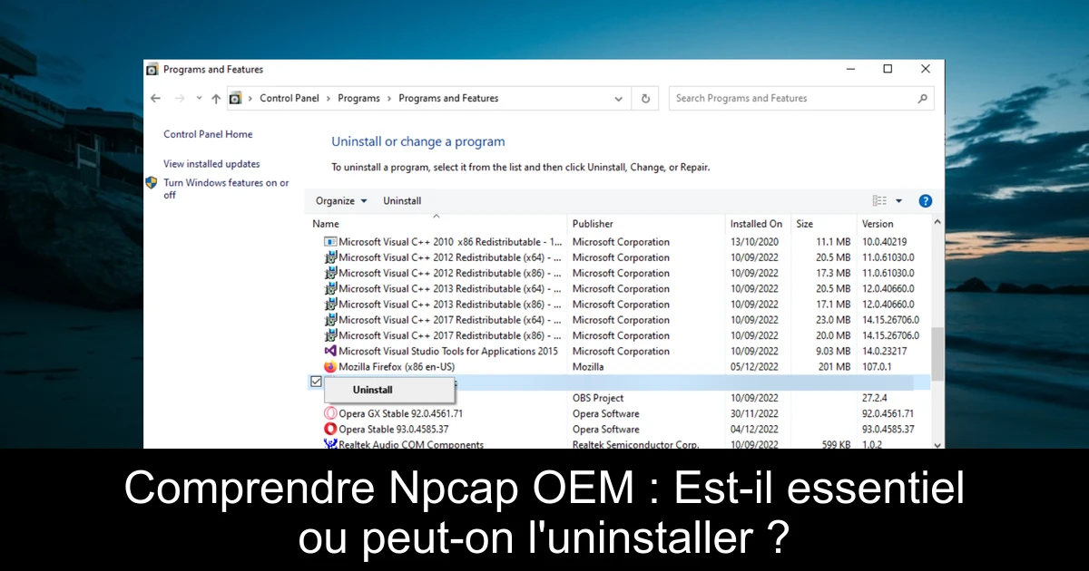 Comprendre Npcap OEM : Est-il essentiel ou peut-on l'uninstaller ?