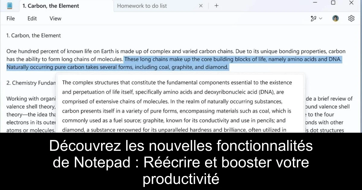 Découvrez les nouvelles fonctionnalités de Notepad : Réécrire et booster votre productivité