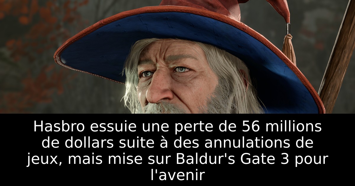 Hasbro essuie une perte de 56 millions de dollars suite à des annulations de jeux, mais mise sur Baldur's Gate 3 pour l'avenir