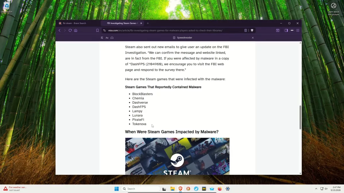 L’alerte du FBI : Signalez les malware trouvés dans vos jeux Steam