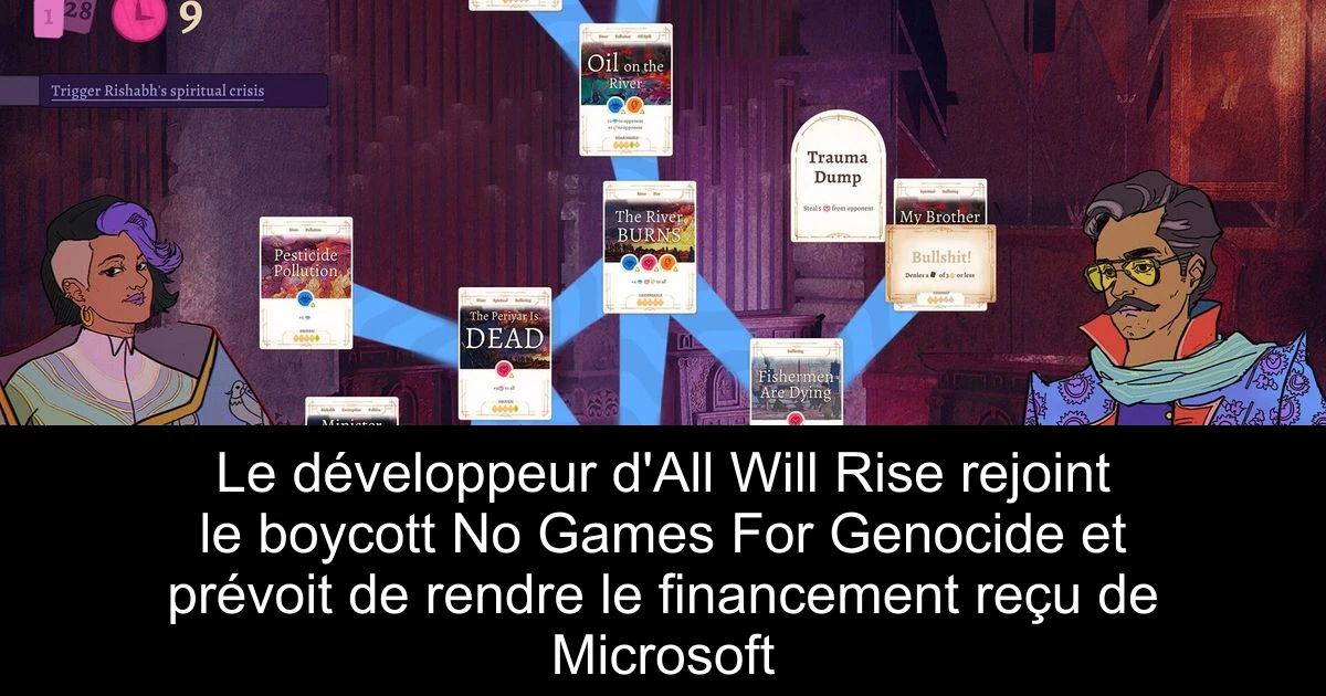 Le développeur d'All Will Rise rejoint le boycott No Games For Genocide et prévoit de rendre le financement reçu de Microsoft