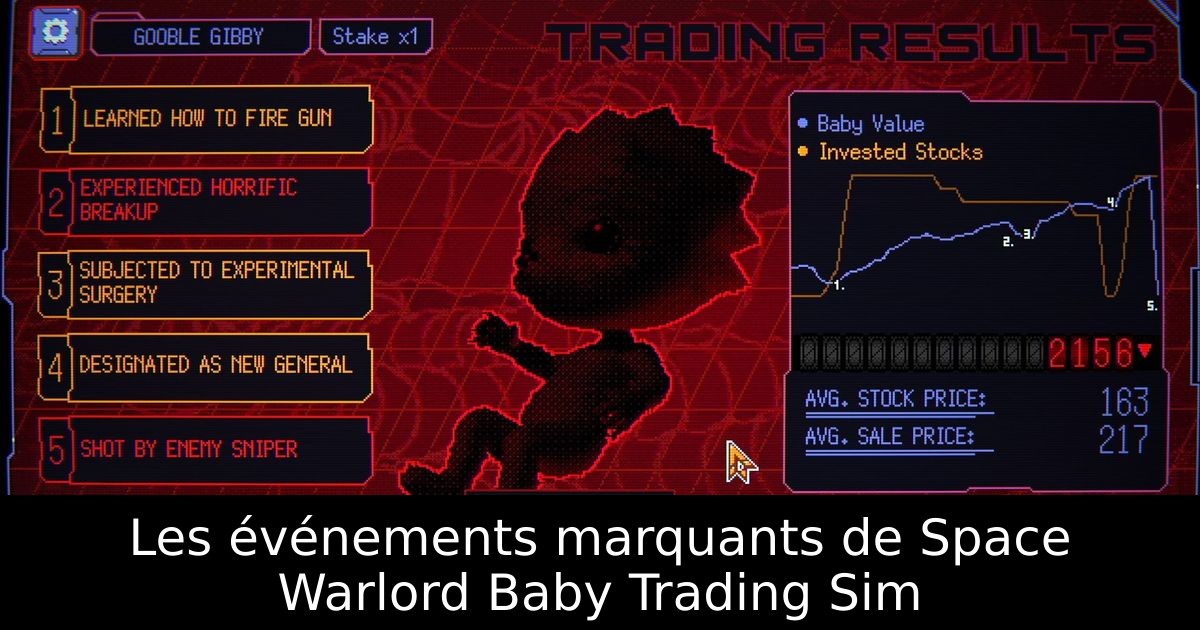 Les événements marquants de Space Warlord Baby Trading Sim