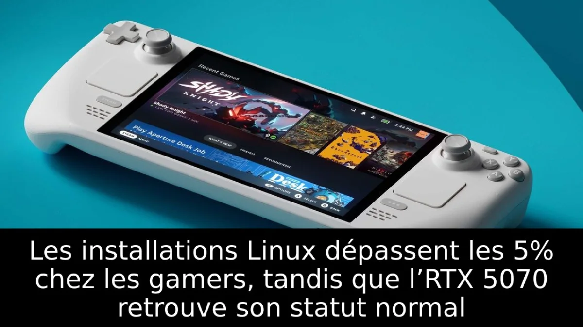 Les installations Linux dépassent les 5% chez les gamers, tandis que l’RTX 5070 retrouve son statut normal