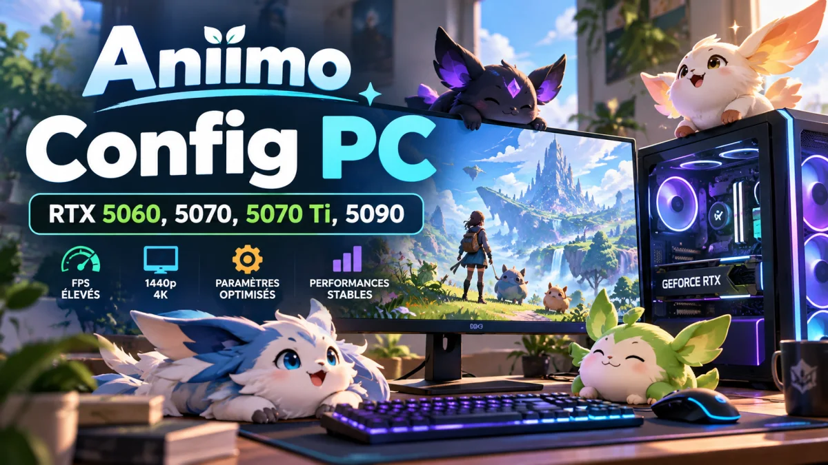 Aniimo PC : config RTX 5060, 5070, 5070 Ti, 5090, RX 9060 XT / 9070 XT et réglages