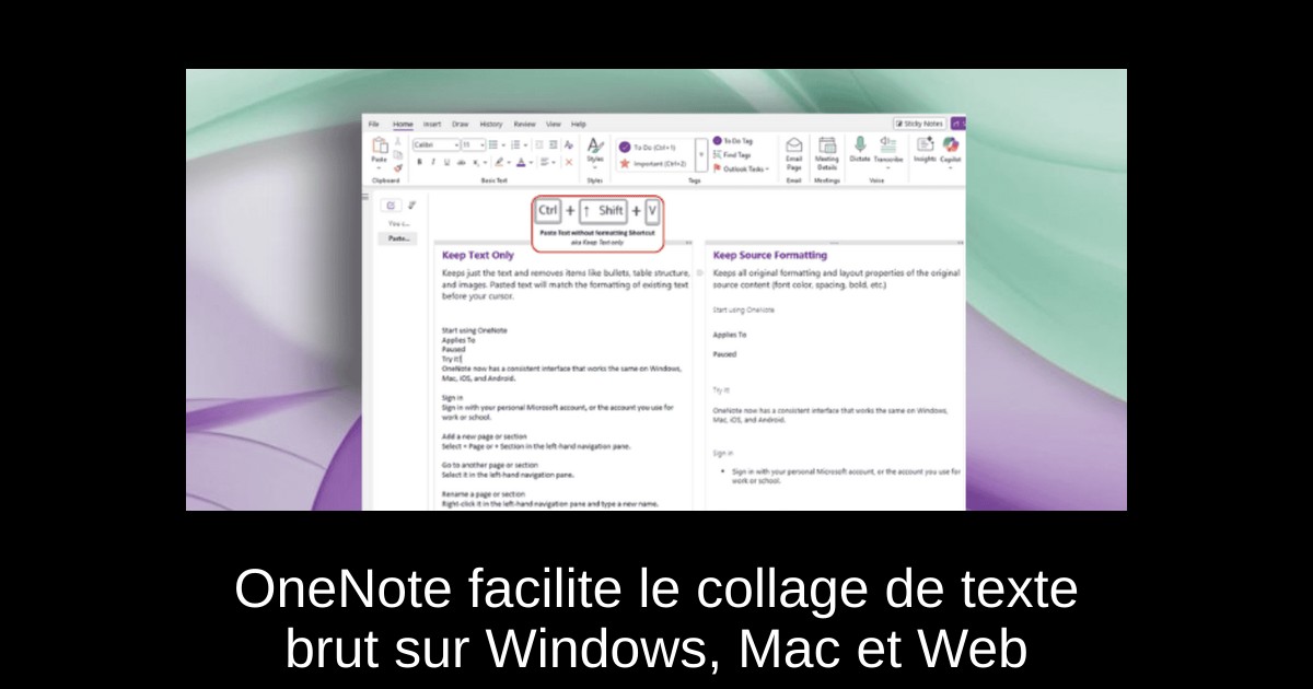 OneNote facilite le collage de texte brut sur Windows, Mac et Web
