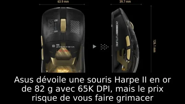 Asus dévoile une souris Harpe II en or de 82 g avec 65K DPI, mais le prix risque de vous faire grimacer