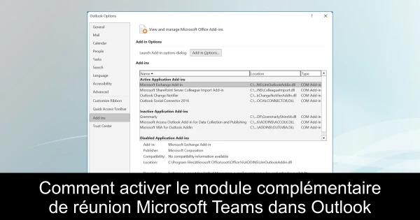 Comment activer le module complémentaire de réunion Microsoft Teams dans Outlook