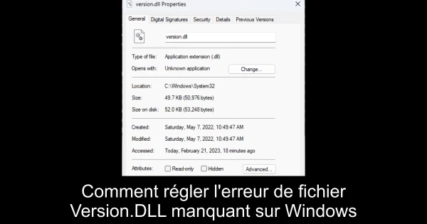 Comment régler l'erreur de fichier Version.DLL manquant sur Windows
