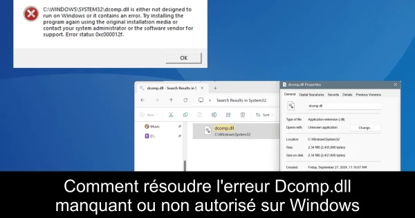 Comment résoudre l'erreur Dcomp.dll manquant ou non autorisé sur Windows