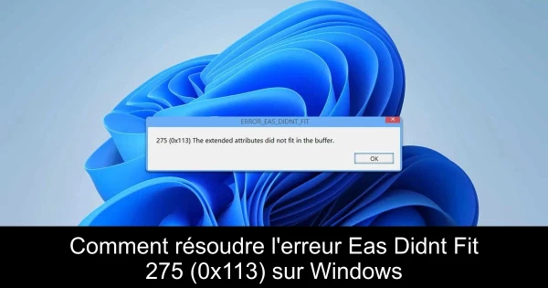 Comment résoudre l'erreur Eas Didnt Fit 275 (0x113) sur Windows
