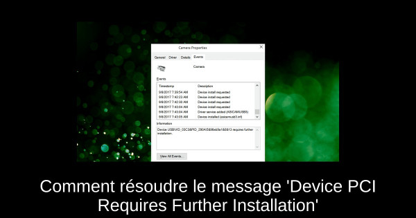Comment résoudre le message 'Device PCI Requires Further Installation'