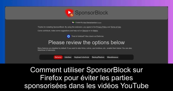 Comment utiliser SponsorBlock sur Firefox pour éviter les parties sponsorisées dans les vidéos YouTube