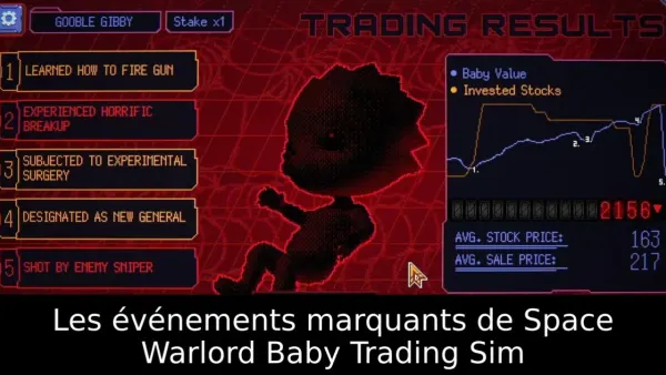 Les événements marquants de Space Warlord Baby Trading Sim