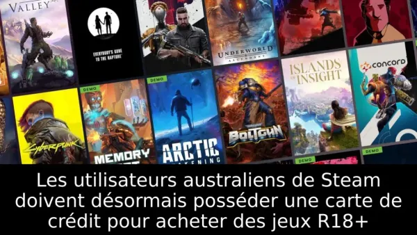 Les utilisateurs australiens de Steam doivent désormais posséder une carte de crédit pour acheter des jeux R18+