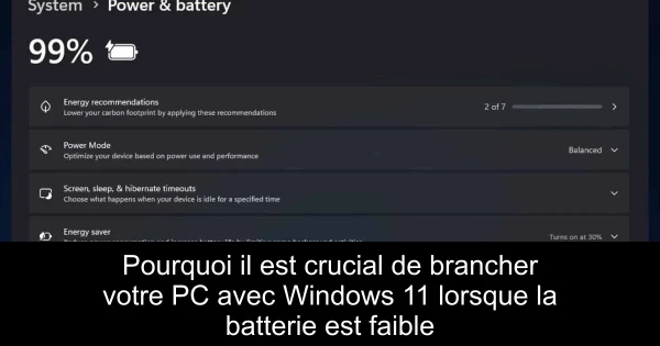 Pourquoi il est crucial de brancher votre PC avec Windows 11 lorsque la batterie est faible