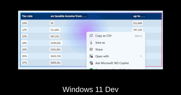 Windows 11 Dev & Beta : La conversion de tableaux Excel débarque avec Click to Do