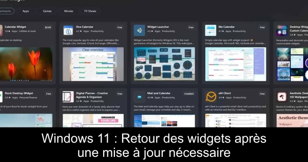 Windows 11 : Retour des widgets après une mise à jour nécessaire