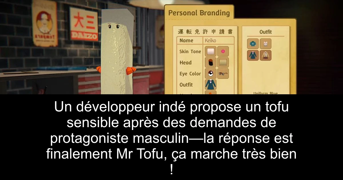 Un développeur indé propose un tofu sensible après des demandes de protagoniste masculin—la réponse est finalement Mr Tofu, ça marche très bien !