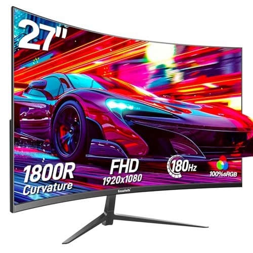 Gawfolk Écran PC Gamer Incurvé 27 Pouces 180Hz, 1080p Moniteur PC Gaming 144/165Hz 1800R, Écran D'Ordinateur Jeu avec FreeSync & Eye-Care Technology, DP, HDMI, Noir