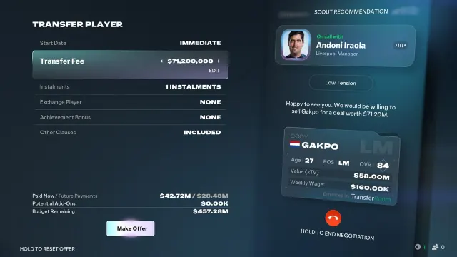 EA Sports FC 27 Carrière : négociation de transfert
