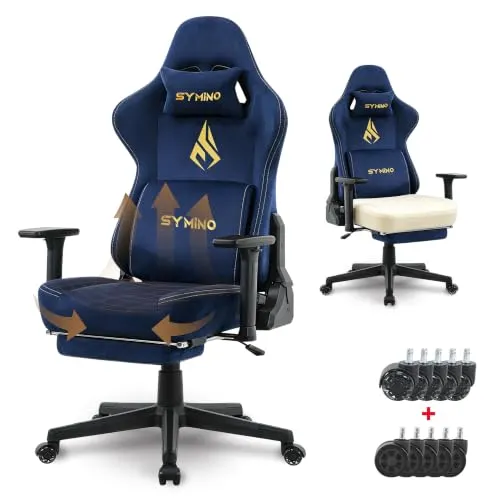 Symino Chaise Gamer XL Faux Daim Bleu Foncé — roues silencieuses