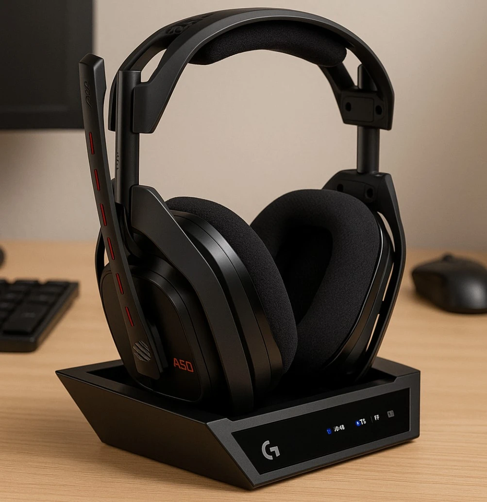 Logitech G Astro A50 LIGHTSPEED (Gen 5) posé sur un bureau