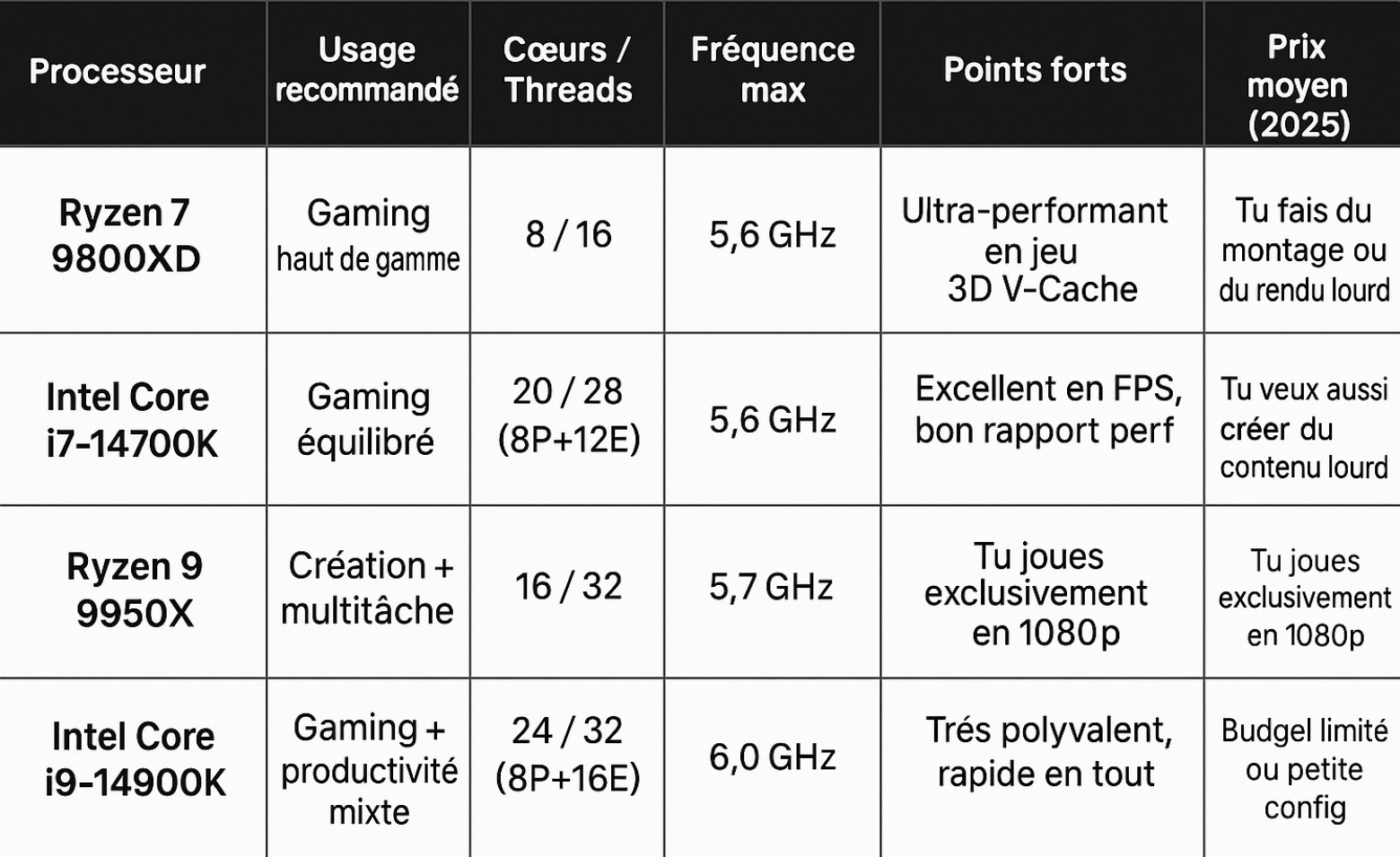 Processeur gaming 2025 : Ryzen 9800X3D, i7-14700K, i9-14900K… lequel choisir ?