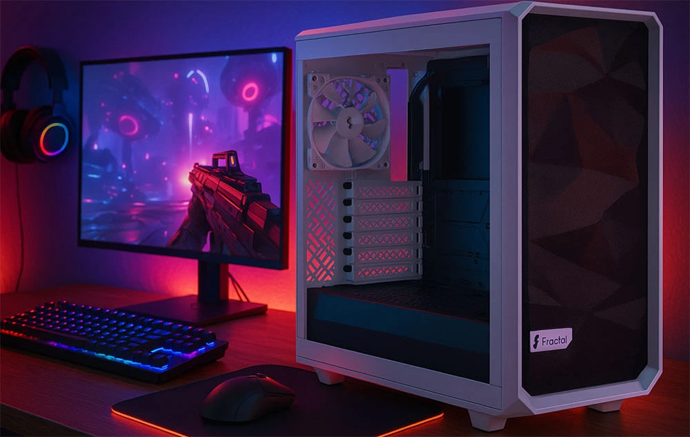 Fractal Design Meshify 2 Compact Lite Blanc posé sur un PC