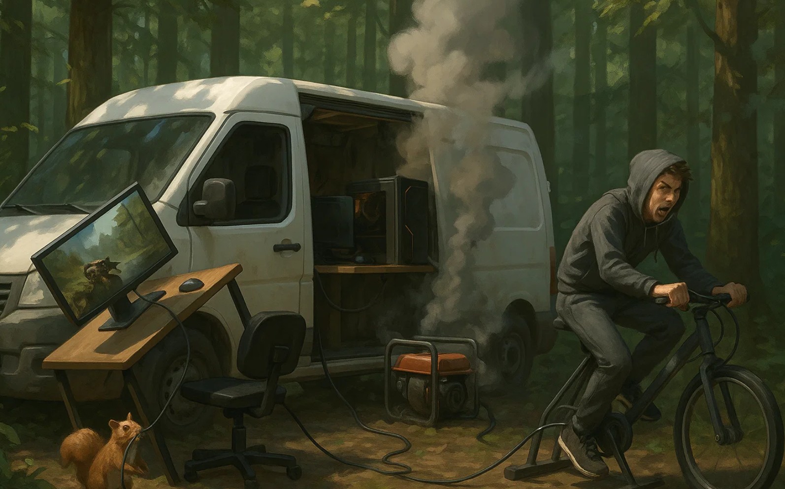 Les galères gamer dans la nature avec un écureuil
