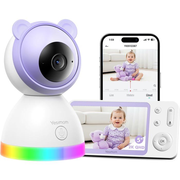 YESIMOM babyphone 2K à écran 5 pouces - visuel illustratif de gamme, couleur différente de la variante marron