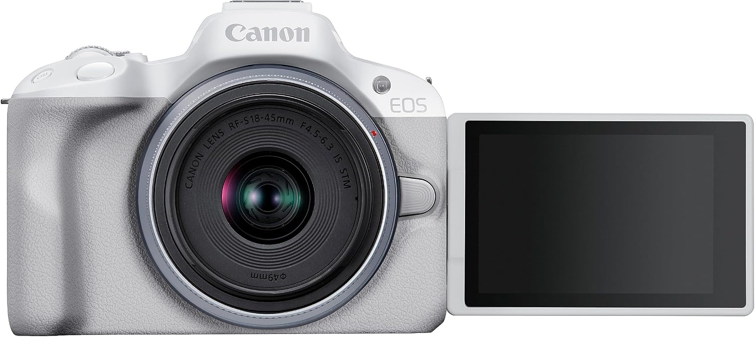 Canon EOS R50 blanc avec objectif RF-S 18-45 mm, vue principale Amazon