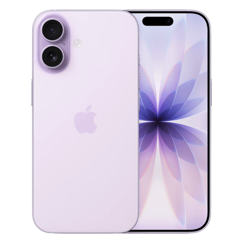 iPhone 17 Lavande en vue avant et arrière, seconde photo produit distincte de la couverture multicolore