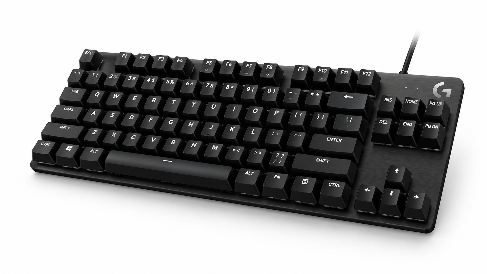 Logitech G413 TKL SE, clavier mécanique TKL compact noir sur fond blanc