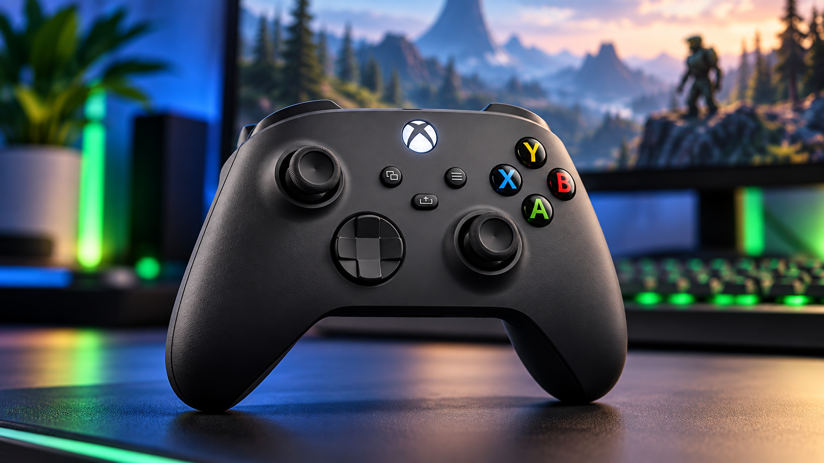Manette Xbox Carbon Black dans un setup gaming sur PC